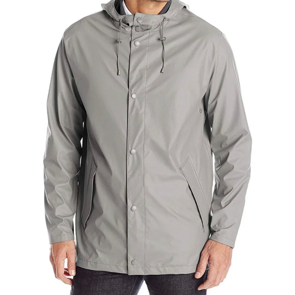 Cole Haan Mens Rubberized Hooded Jacket Coat Gray Grey Color Large L
